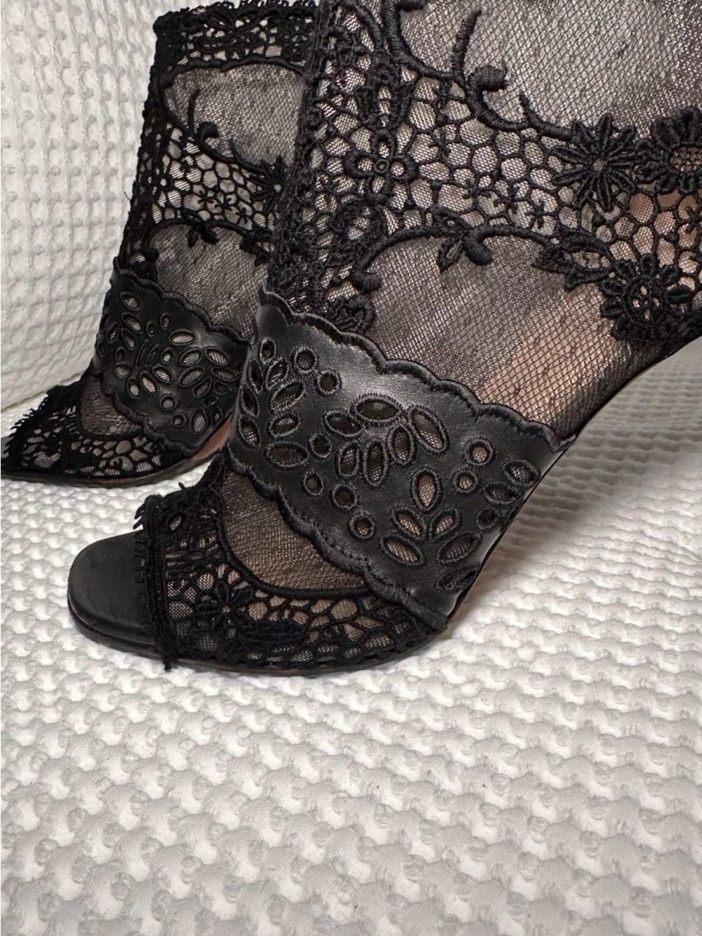Valentino Garavani Black Lace Peep-Toe Heels